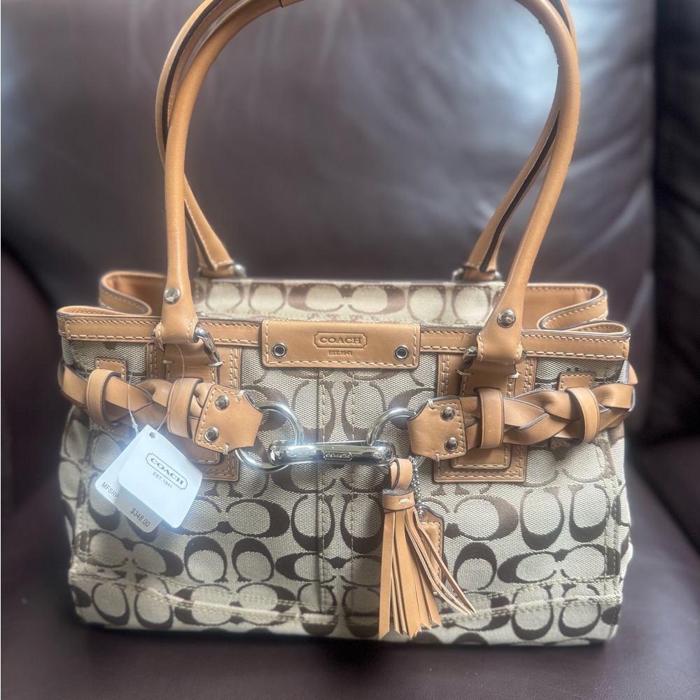 Coach Tan and Brown Signature Satchel